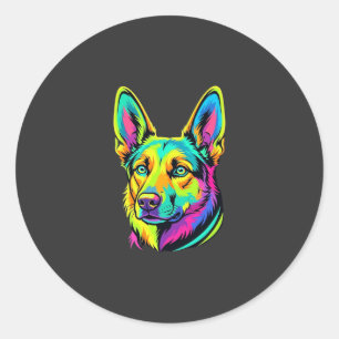 Sticker Rond Portrait vectoriel coloré de chien néon