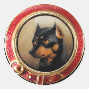 STICKER ROND PORTRAITS DE CHIEN VICTORIEN MINIATURE