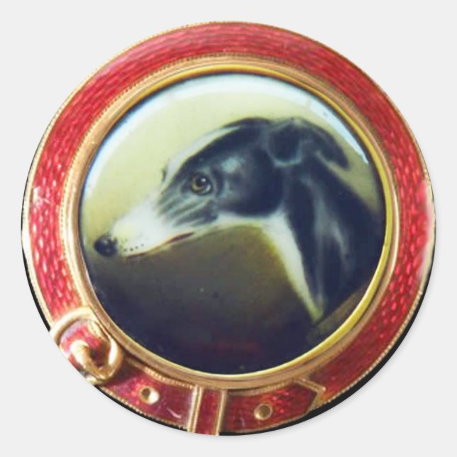 STICKER ROND PORTRAITS DE CHIENS VICTORIENS MINIATURE (Devant)