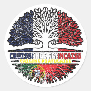 Sticker Rond Portugais Français France Arbre Drapeau