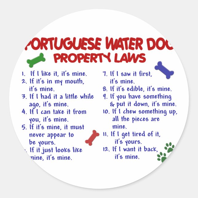 Sticker Rond PORTUGAIS WATER DOG, propriété Lois 2 (Devant)
