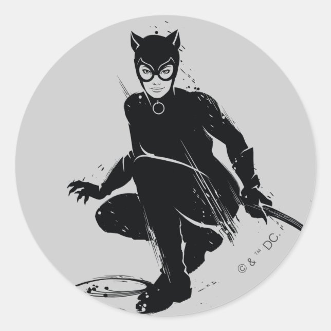 Sticker Rond Pose à pinceau en encre Catwoman (Devant)