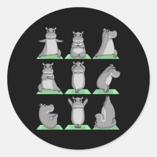 Sticker Rond Pose de yoga de l'hippopotame zen mignon exercice