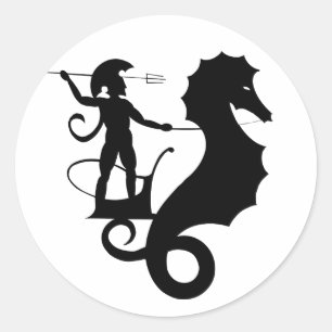 Sticker Rond Poseidon, dessin de relief grec