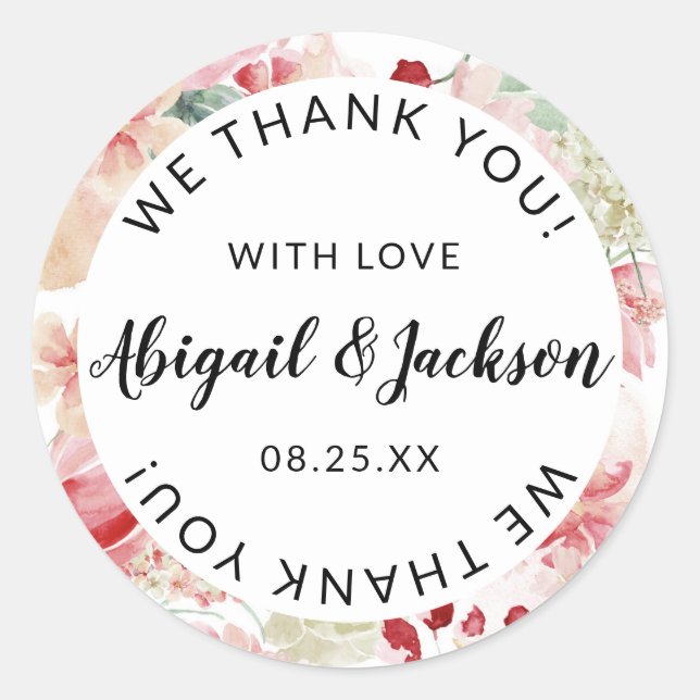 Sticker Rond Poser Merci Mariage aquarelle avec amour Favoriser (Devant)