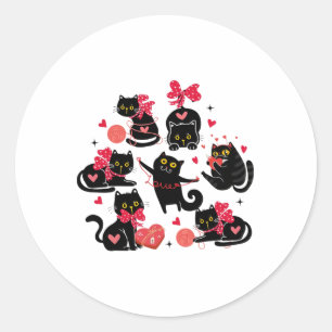 Sticker Rond Positions amusantes de chats noirs Valentine - Cha