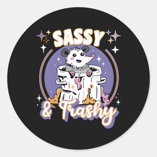 Sticker Rond Possum Sassy Trashy Possum (Devant)