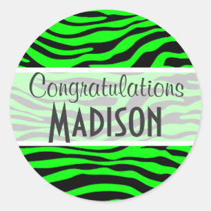 Sticker Rond Poster de animal électrique vert Zebra Stripes