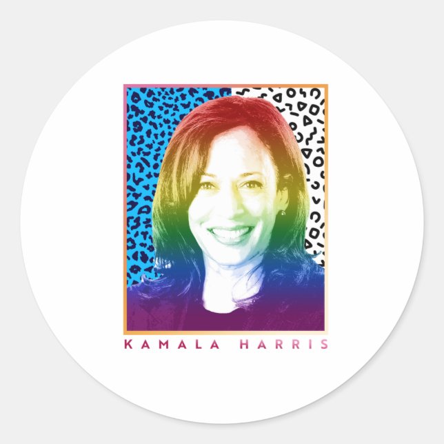 Sticker Rond Poster des années 80 - Kamala Harris Pride (Devant)