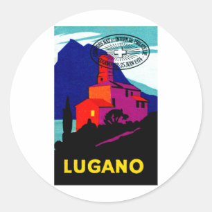 Sticker Rond Poster philatélique de Lugano 1934