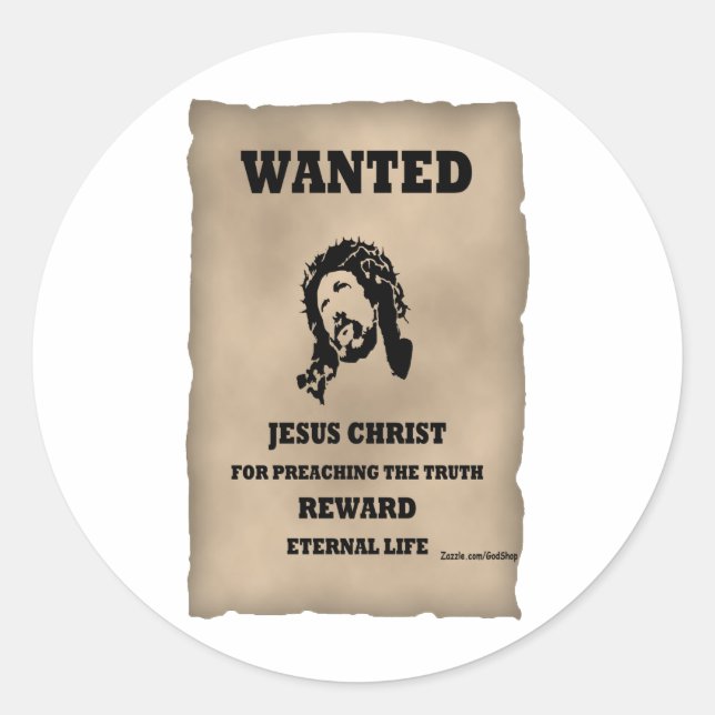 Sticker Rond Poster Recherché de Jésus (Devant)