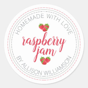Sticker Rond Pot de Confiture de Framboise Maison Rustique Boca