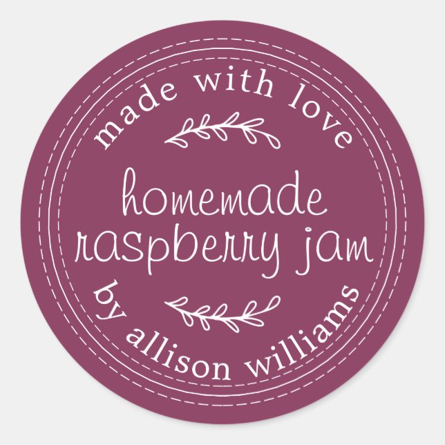 Sticker Rond Pot de confiture de framboise maison rustique viol (Devant)