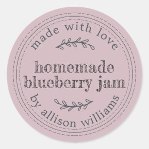 Sticker Rond Pot de confiture de myrtille fait maison rustique