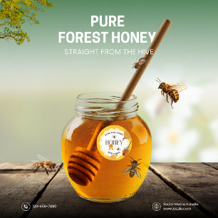 Sticker Rond Pot de miel abeille miel nid d'abeille rucher