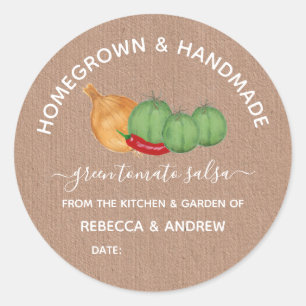 Sticker Rond Pot de salsa de tomate verte faite maison et artis