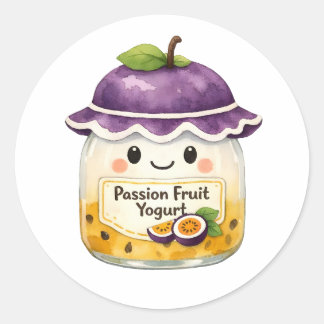 Sticker Rond Pot de yaourt au fruit de la passion aquarelle mig