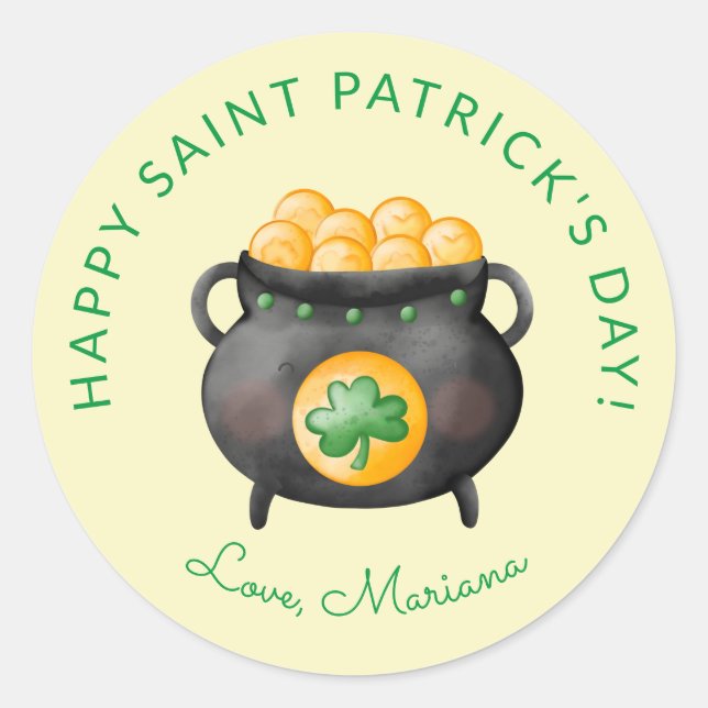 Sticker Rond Pot d'or Faveurs de fête de la Saint-Patrick (Devant)