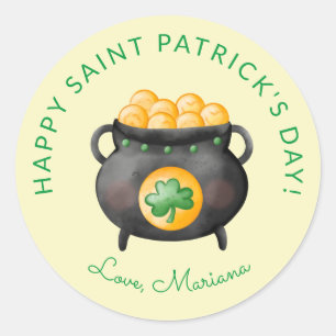 Sticker Rond Pot of Gold Heureux Saint-Patricks Jour Fête Fave
