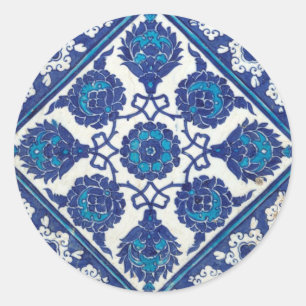 Sticker Rond Poterie turque tribale ethnique florale de