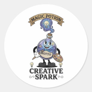 Sticker Rond Potion Magique Creative Spark Mascotte d'Artiste R