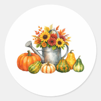 Sticker Rond Potiron et arrosoir automne aquarelle