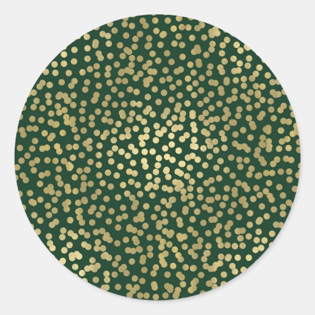 Sticker Rond Pots Vert foncé & Or Confetti Élégant Glam Chic (Devant)