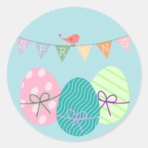 Sticker Rond Poudre de printemps bleu OE de Pâques