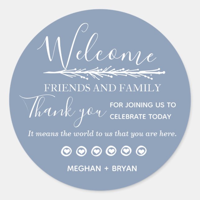 Sticker Rond Poudre Mariage bleu Merci Amis et famille (Devant)