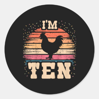 Sticker Rond Poule Garçon Fille Anniversaire 10 Ans 10ème Poule