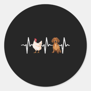 Sticker Rond Poule Poule Brun Dachshund Battement de coeur Amou