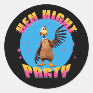Sticker Rond Poules drôles Soirée de poulet humour de fête