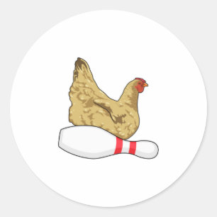 Sticker Rond Poulet au Bowling avec épingle de Bowling