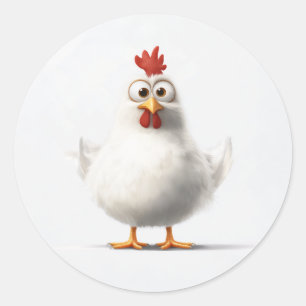 Sticker Rond Poulet de caricature adorable avec Plumes blanches