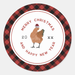 Sticker Rond Poulet de Noël Plaid
