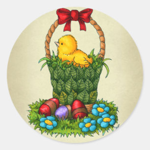 Sticker Rond Poulet de Pâques mignon