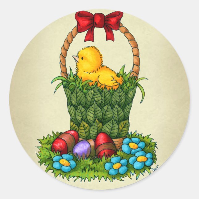 Sticker Rond Poulet de Pâques mignon (Devant)