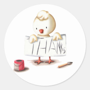 Sticker Rond Poulet mou avec Merci bandeau