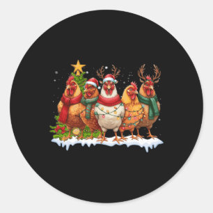 Sticker Rond Poulet Noël Lumières Ferme Animal Mignonne Noël Ho