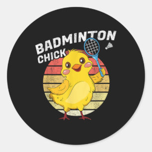 Sticker Rond Poulet Rétro Badminton Femme Volant Badminton