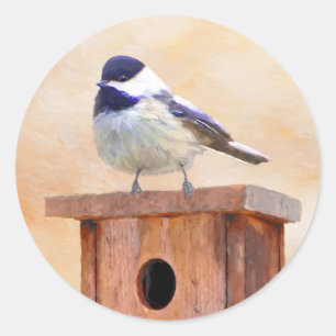 Sticker Rond Poulet sur la peinture d'oiseaux Art original