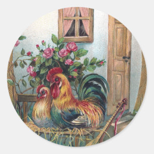Sticker Rond Poulets à la traîne et maison d'oeufs