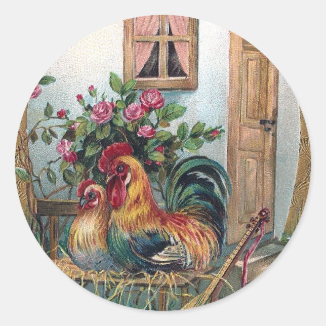 Sticker Rond Poulets à la traîne et maison d'oeufs (Devant)