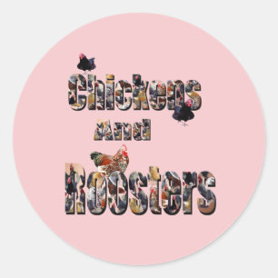 Sticker Rond Poulets Et Coqs,