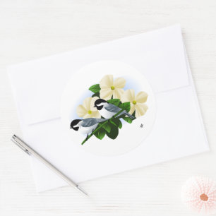 Sticker Rond Poulets et fleurs de Dogwood