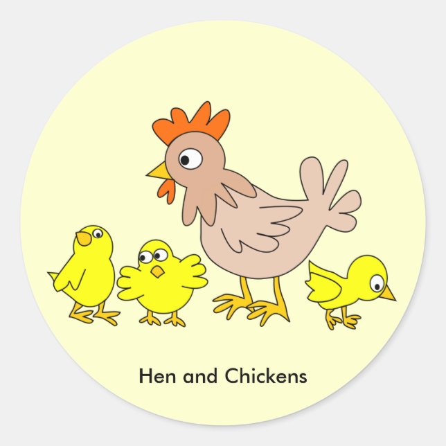 Sticker Rond Poulets et poulets Animés (Devant)