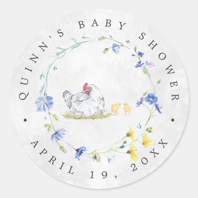 Sticker Rond Poulets rustiques | Faveur Baby shower (Devant)