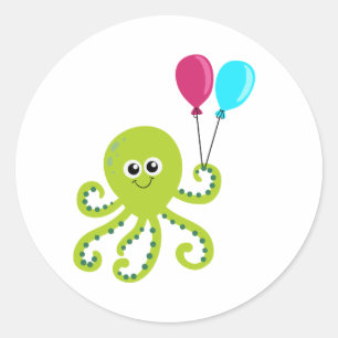 Sticker Rond Poulpe Anniversaire Sous la Mer
