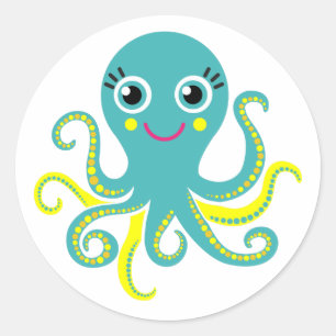 Sticker Rond Poulpe bleu et jaune