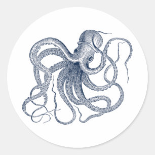 Sticker Rond poulpe bleue